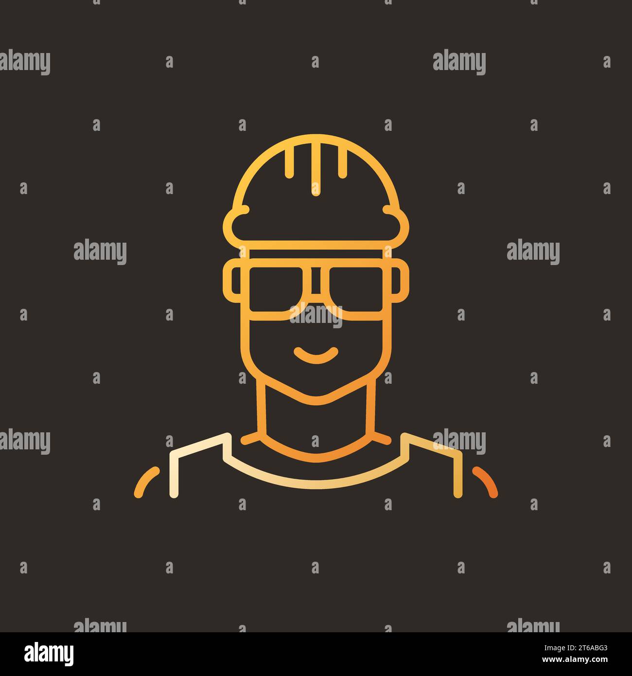 Male worker vector creative linear icon - builder symbol on dark background Stock Vector