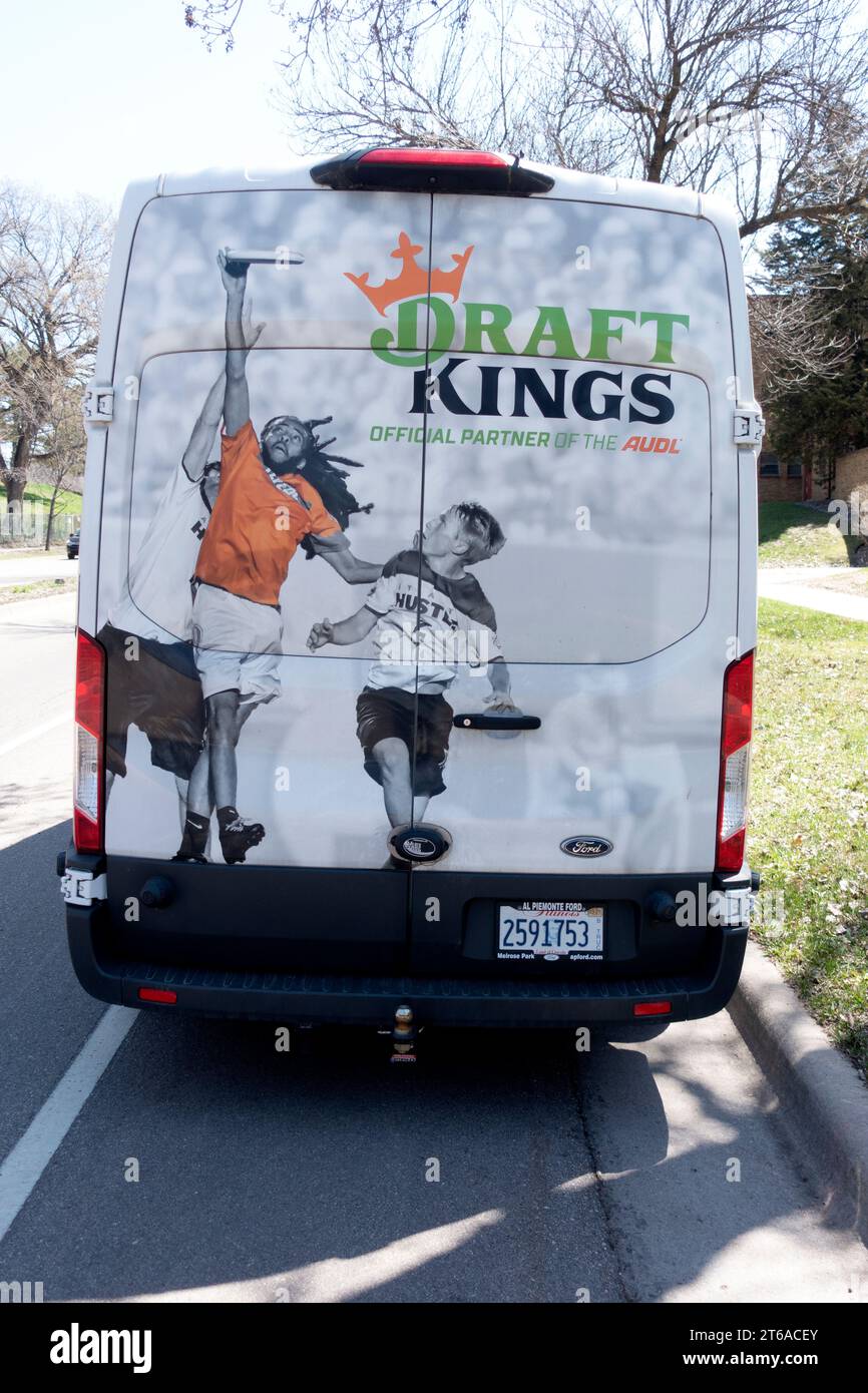 Back of van advertising DraftKings internet sport betting and fantasy team support. St Paul Minnesota MN USA Stock Photo