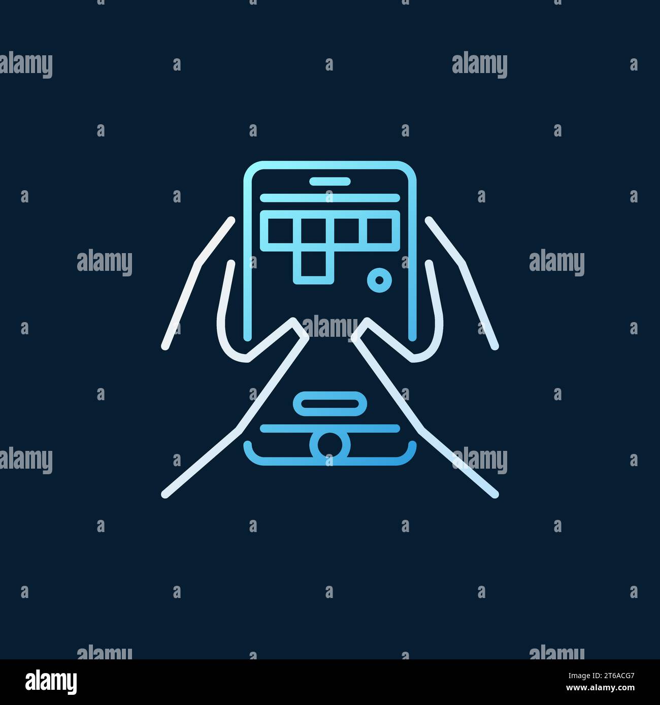 Smartphone with Game in hands vector colored linear icon on dark background Stock Vector