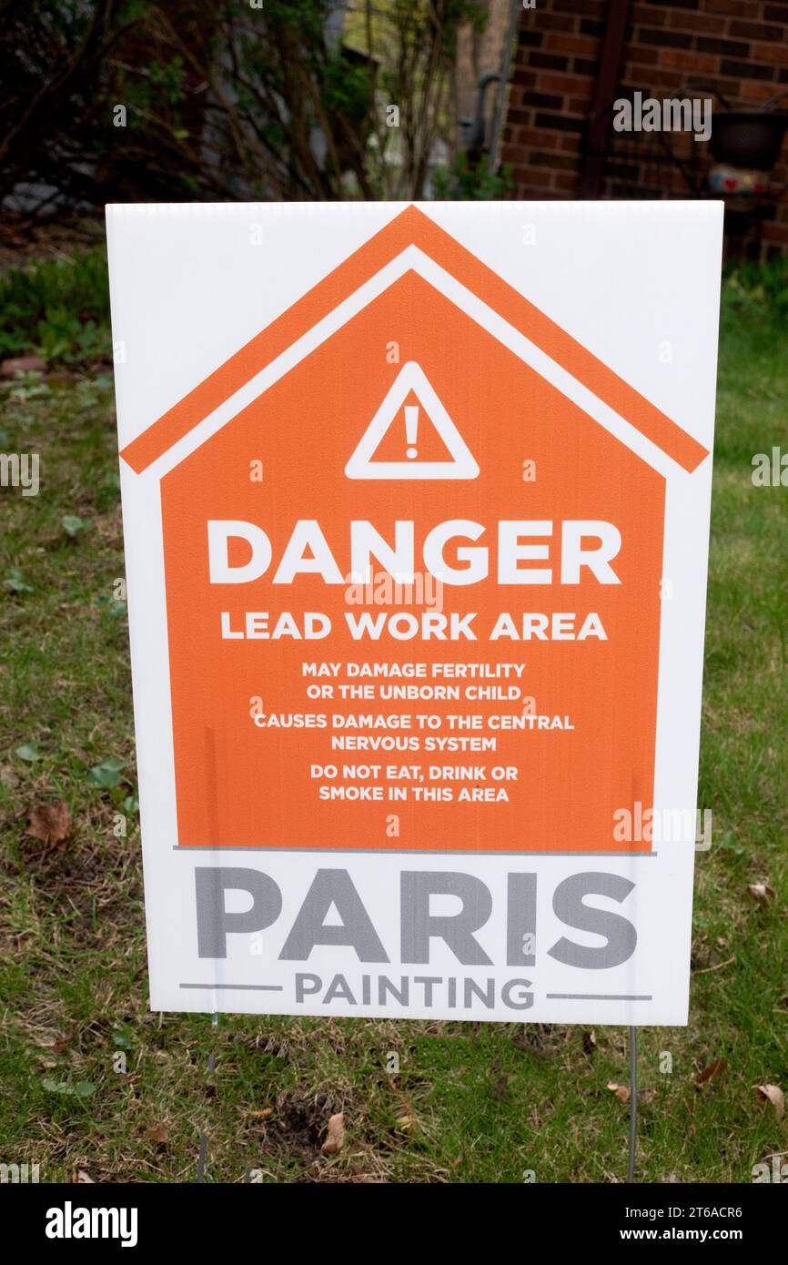Painting company advertising a warning about lead paint. St Paul Minnesota MN USA Stock Photo