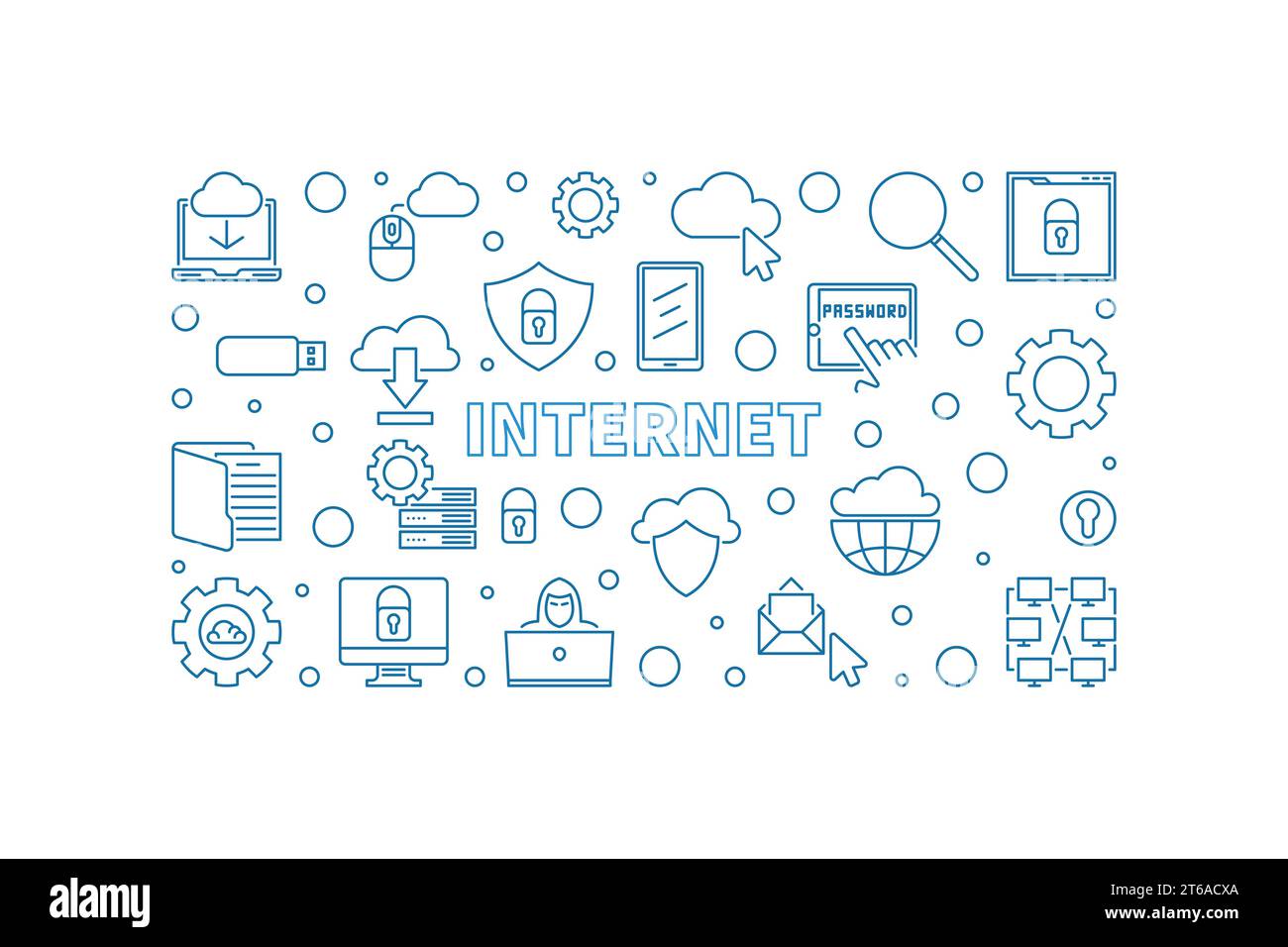Internet concept horizontal banner in thin line style. Vector ...