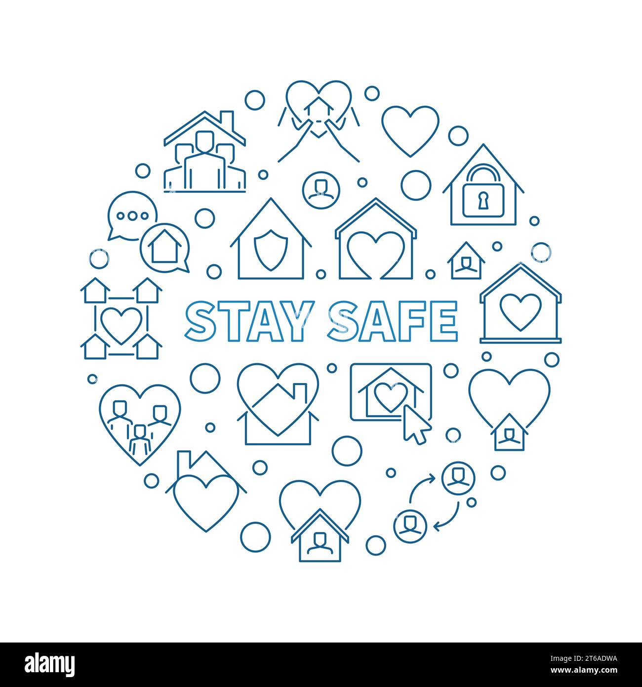 Stay Safe linear vector concept circular simple illustration on white