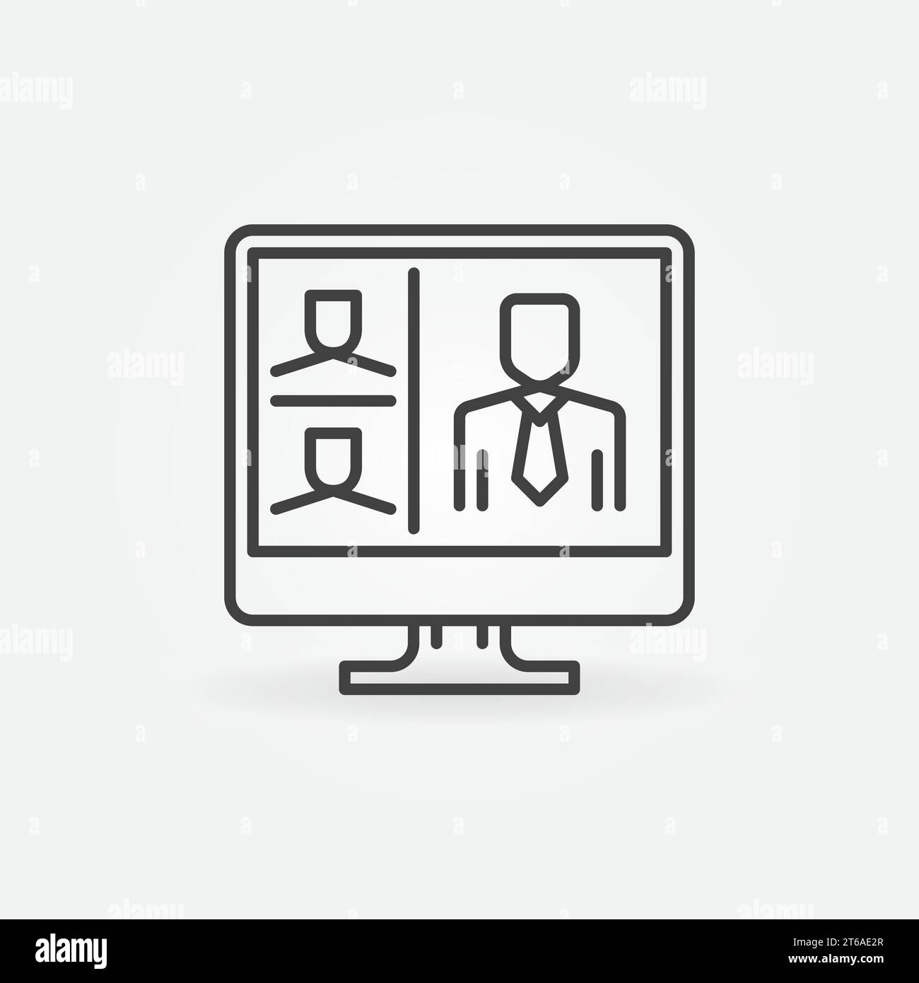 Computer with Online Video Conference vector linear concept icon or symbol Stock Vector