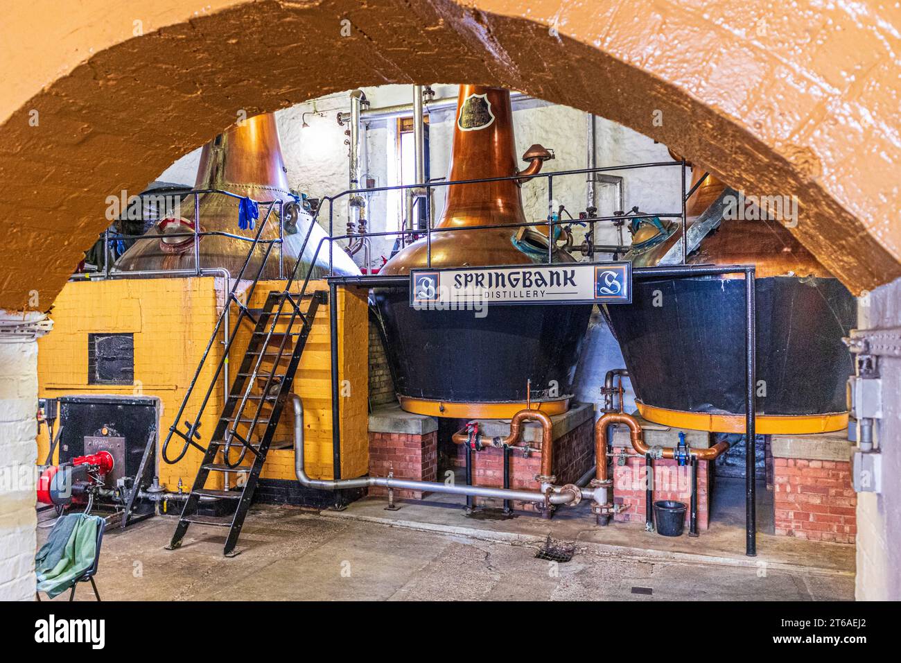 The still House at Springbank Distillery producing single malt whisky at Campbeltown on the Kintyre Peninsula, Argyll & Bute, Scotland UK Stock Photo