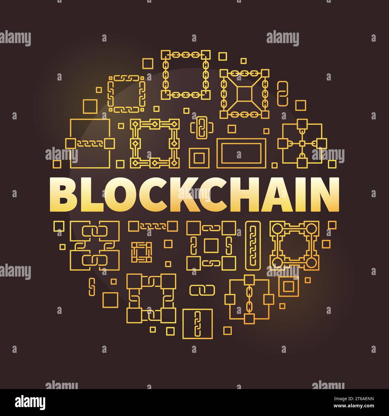 Blockchain Technology vector concept round golden thin line ...