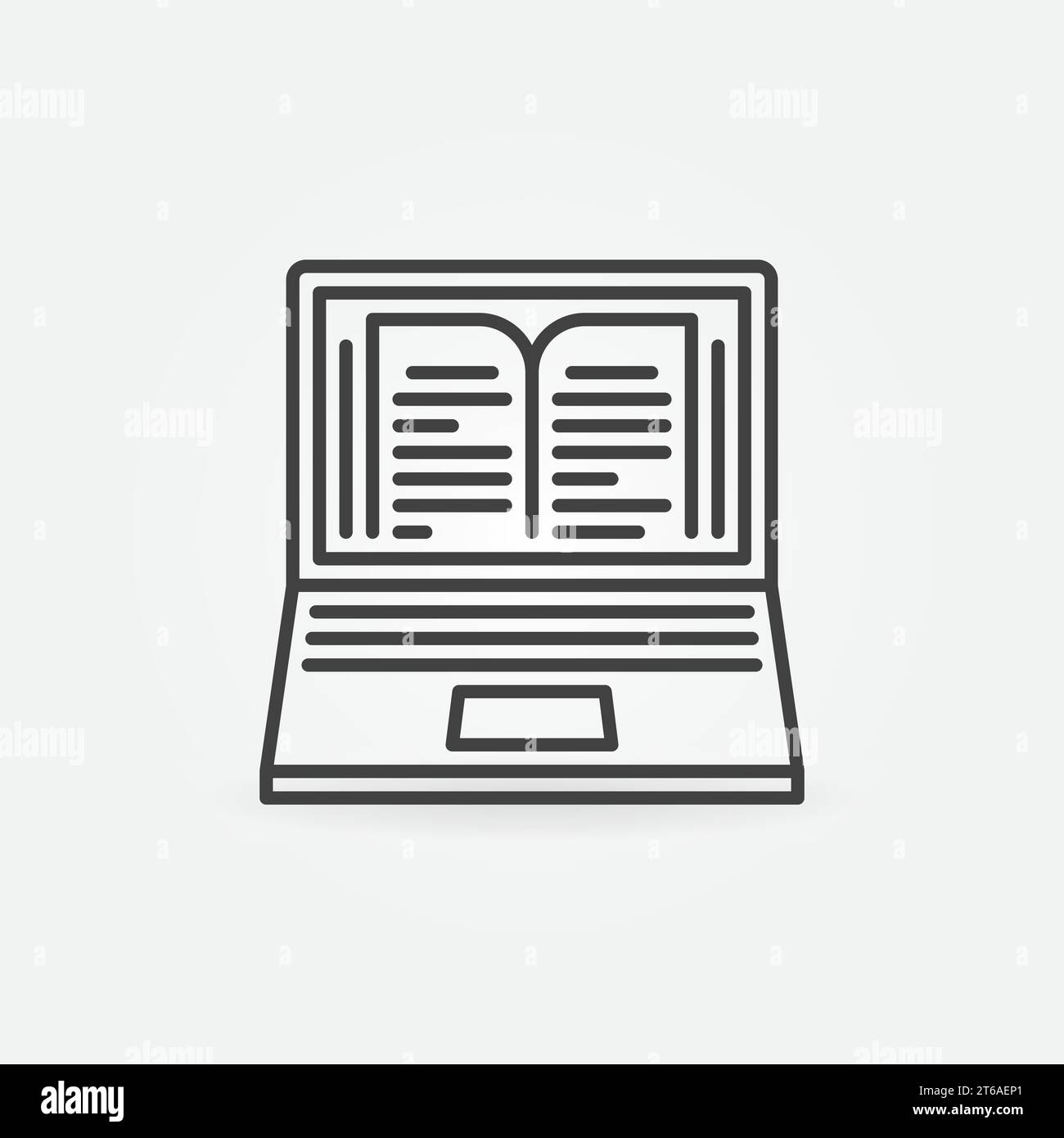 Laptop with Book on Screen vector outline concept icon or design element Stock Vector
