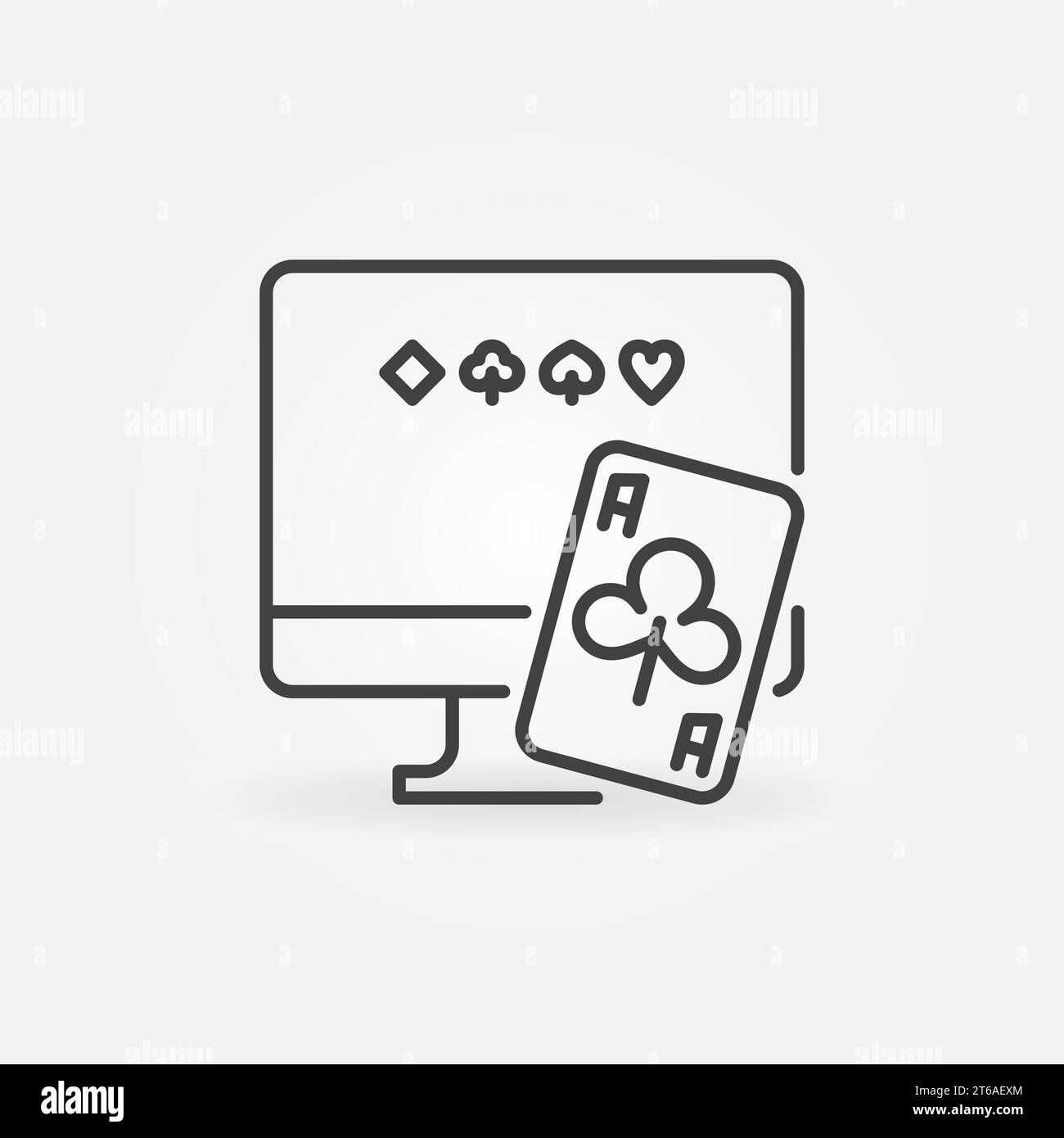 Computer with Playind Card outline icon. Vector Online Poker concept ...