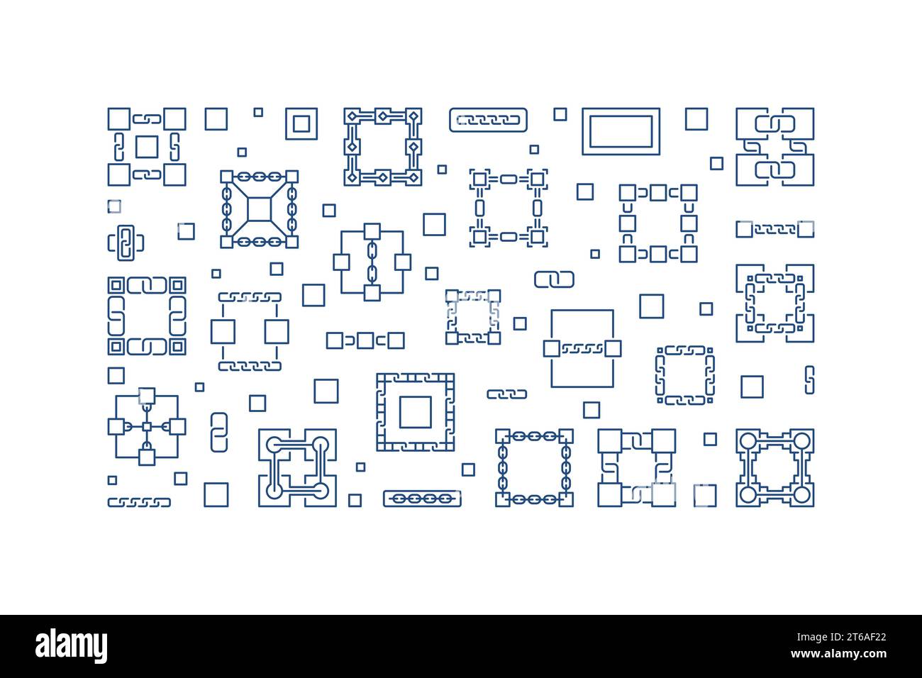 Blockchain Technology vector concept horizontal simple outline ...