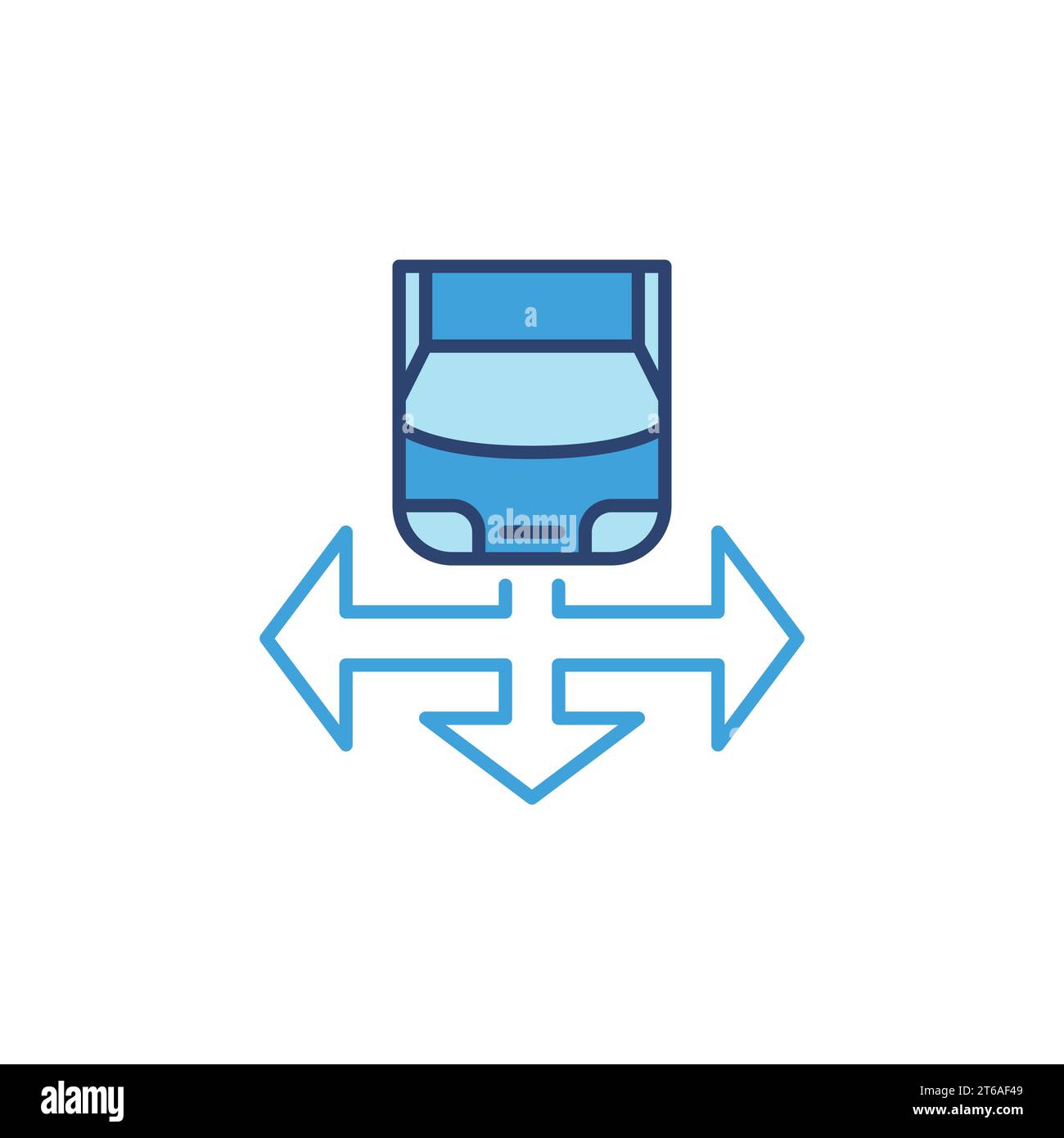 Car and Arrow vector blue icon - Driverless Car concept colored sign