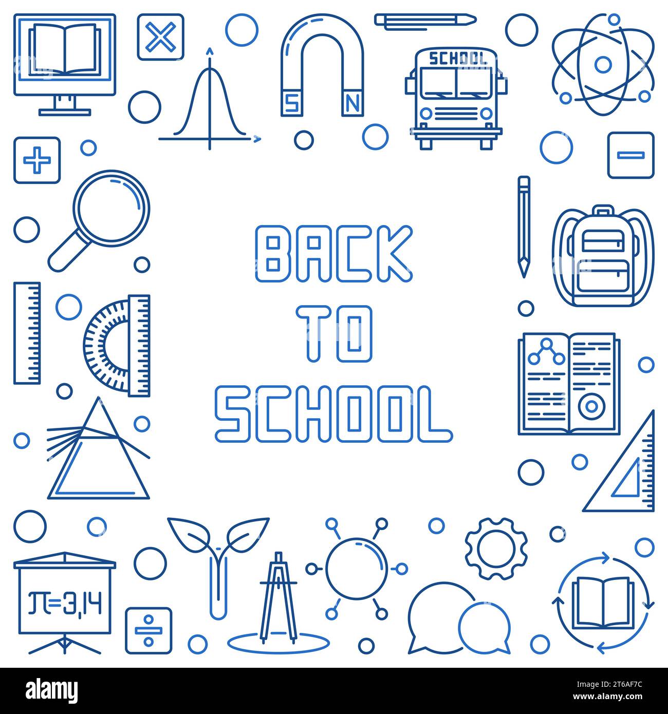 Back to School concept outline blue frame on white background. Vector ...