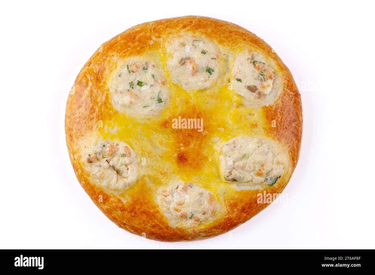 Ossetian pie with meat on a white background 1 Stock Photo