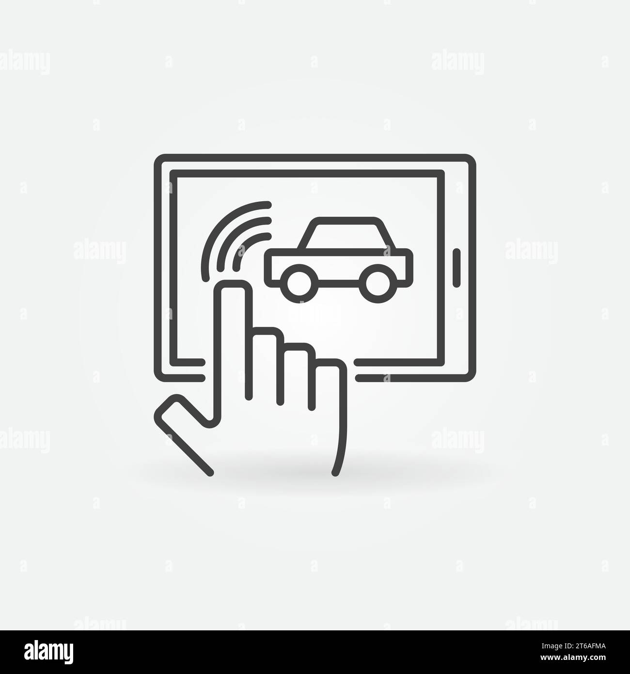 Tablet connected with Autonomous Driverless Vehicle vector thin line concept icon or design element Stock Vector