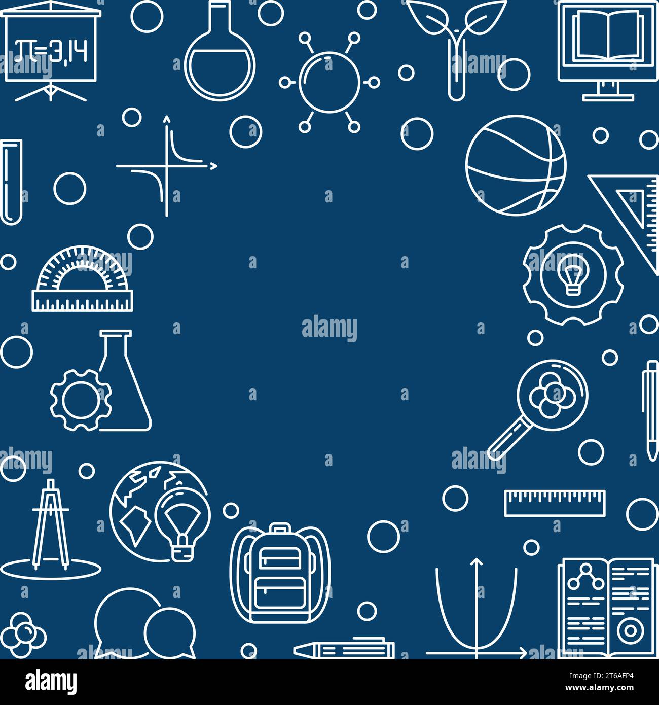 School concept frame in thin line style. Vector illustration with blue ...