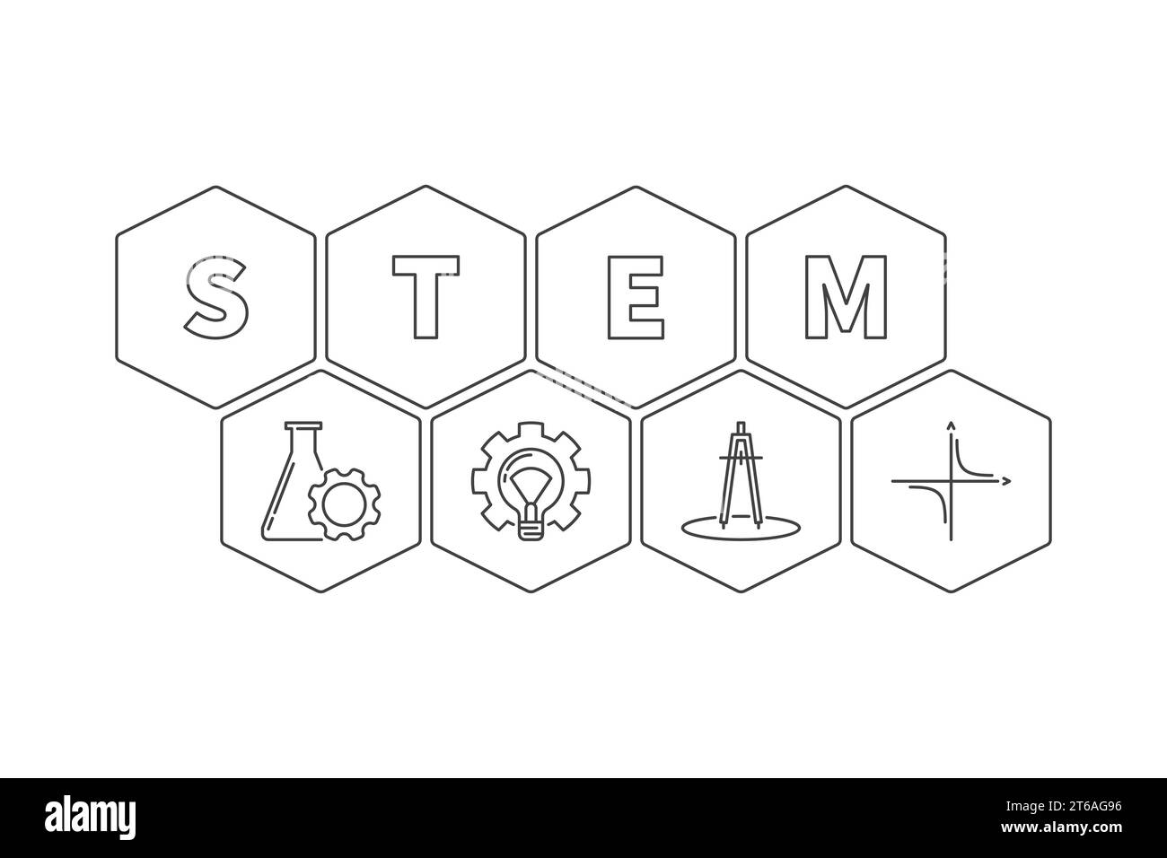 STEM word with icons vector hexagonal illustration in thin line style ...