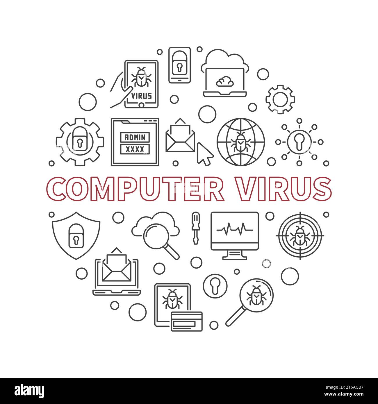 Computer Virus vector round concept minimal illustration in outline
