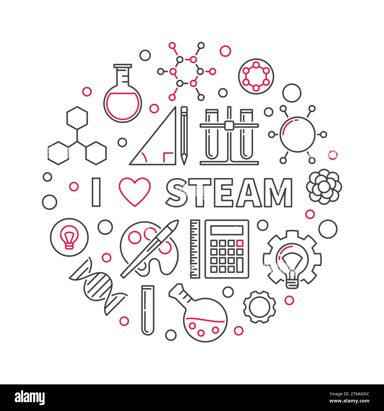 I Love STEAM vector creative concept round illustration in thin line ...