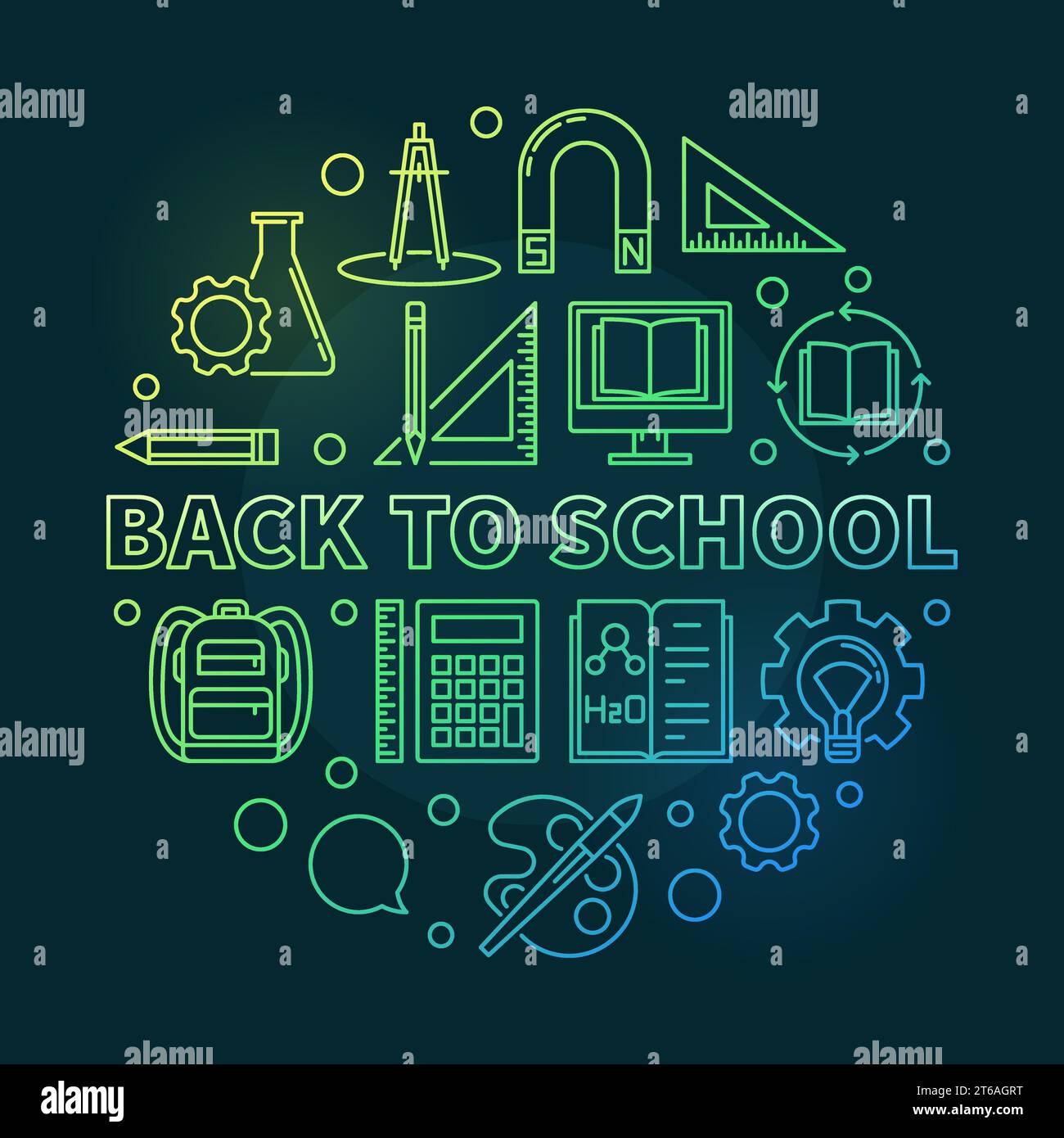 Back to School vector concept circular colored outline illustration on ...