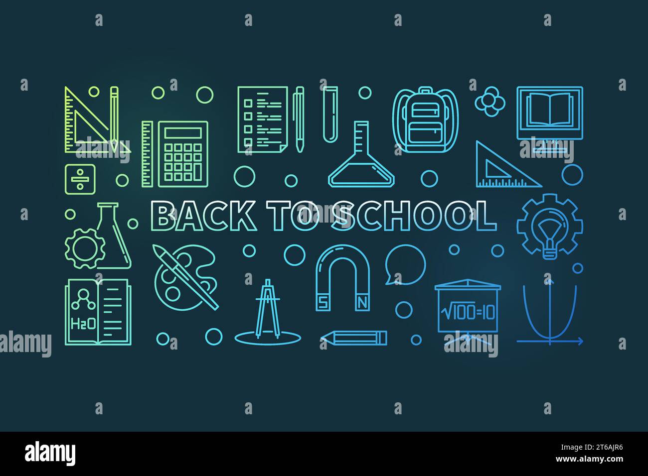 Back to School vector colored concept linear horizontal illustration or ...