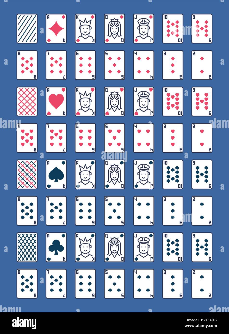 Vector Playing Cards colored icons set. Full deck. Poker and other card games concept signs