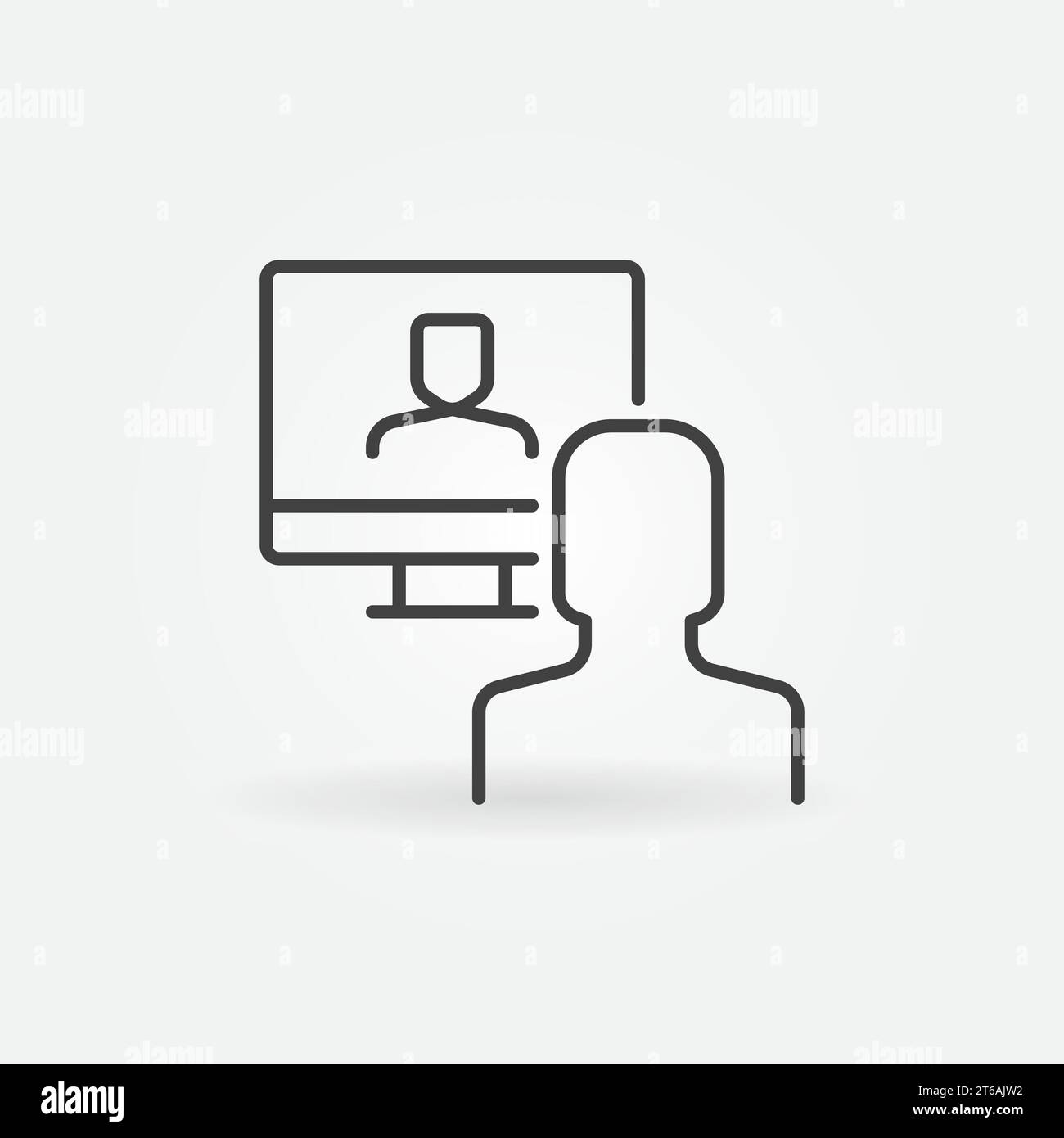 Online Video Conference line icon. Man in front on his computer concept symbol or design element Stock Vector