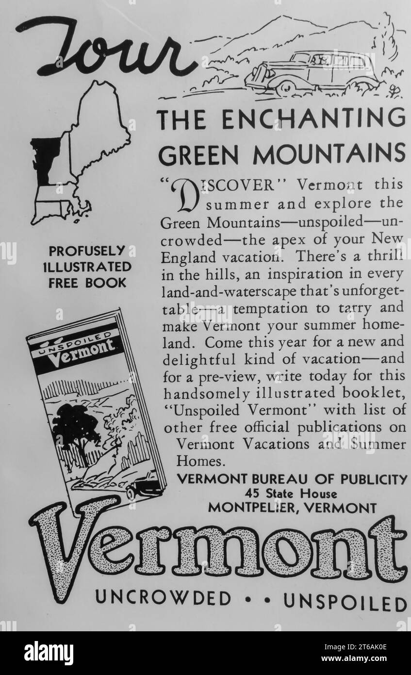 1934 Vermont Enchanting Green Mountains travel ad Stock Photo