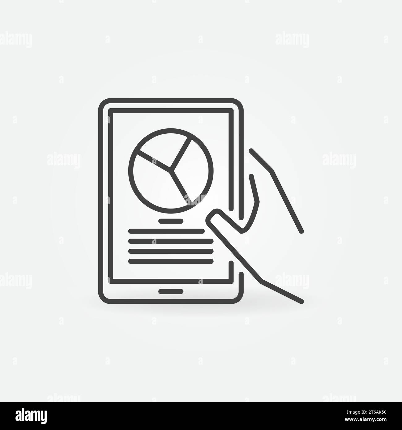 Hand holding Tablet with Diagram vector thin line concept icon or ...
