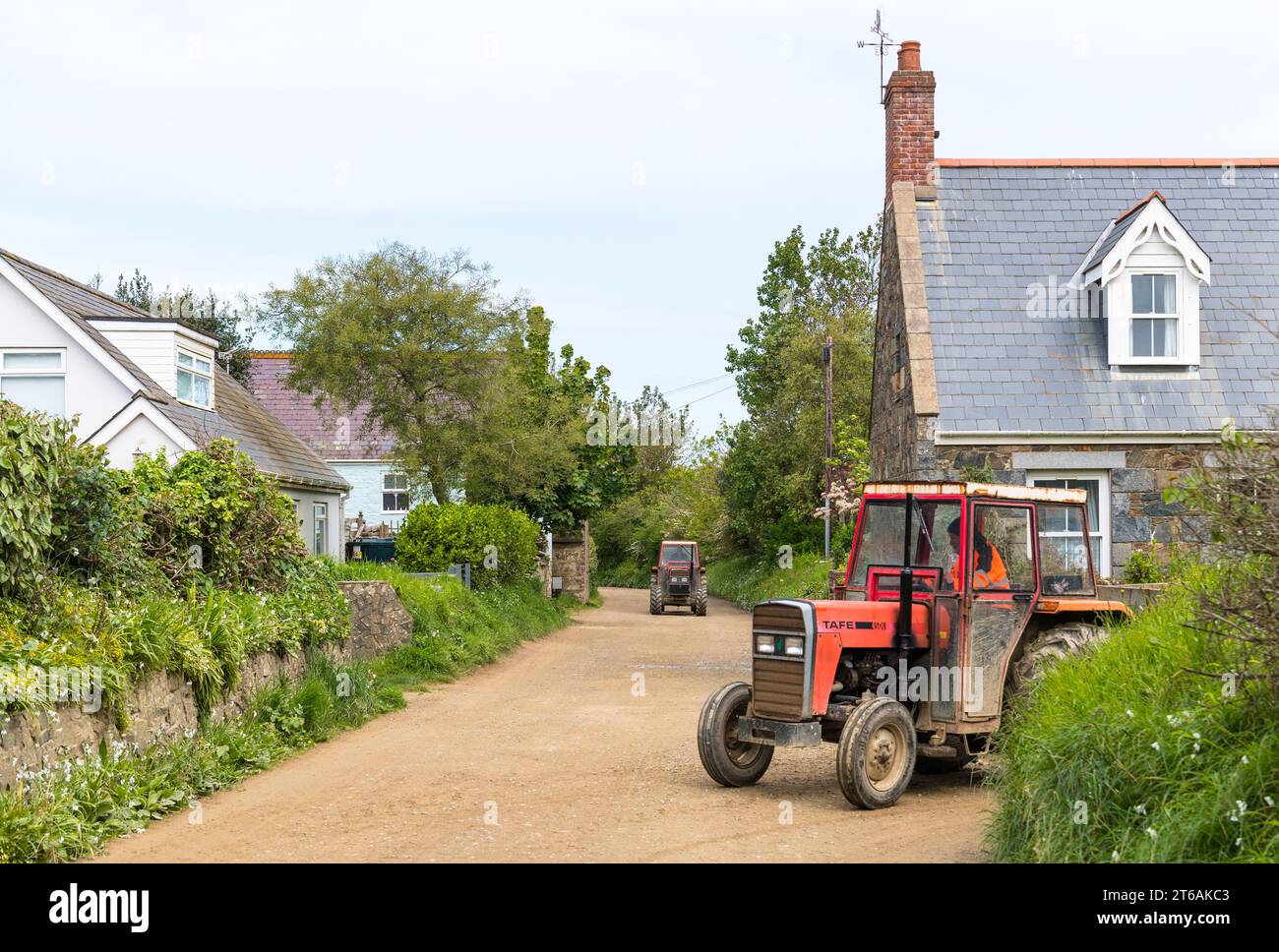 Traffic jam on the Isle of Sark, Channel Islands Stock Photo