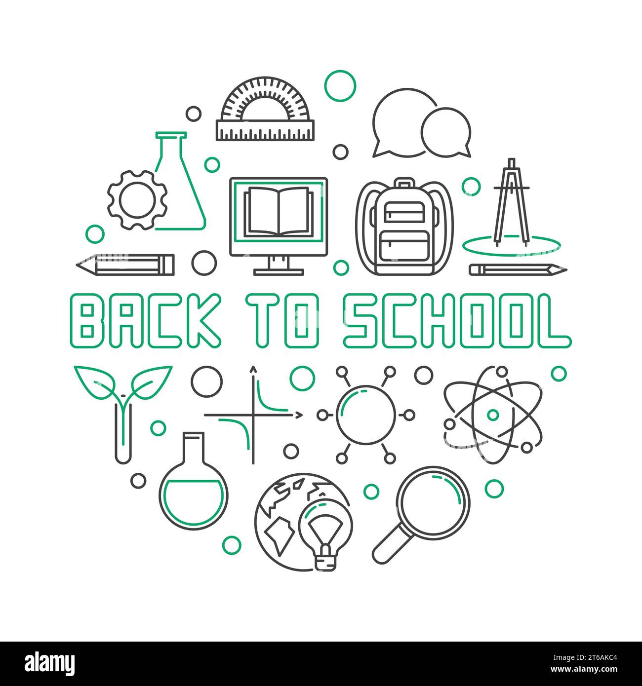 Back to School vector concept round outline illustration Stock Vector ...