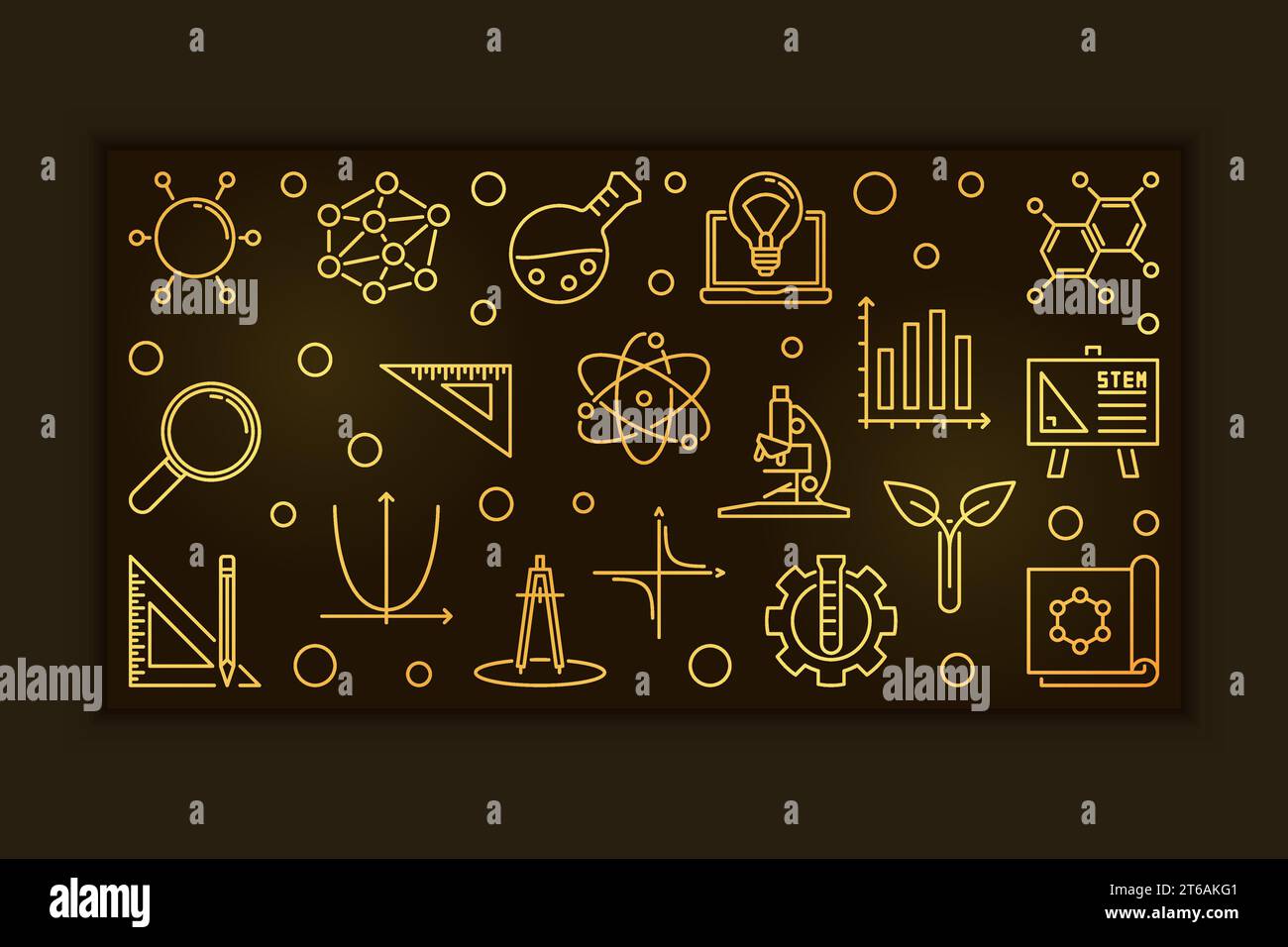 STEM vector concept golden outline horizontal banner or illustration on ...