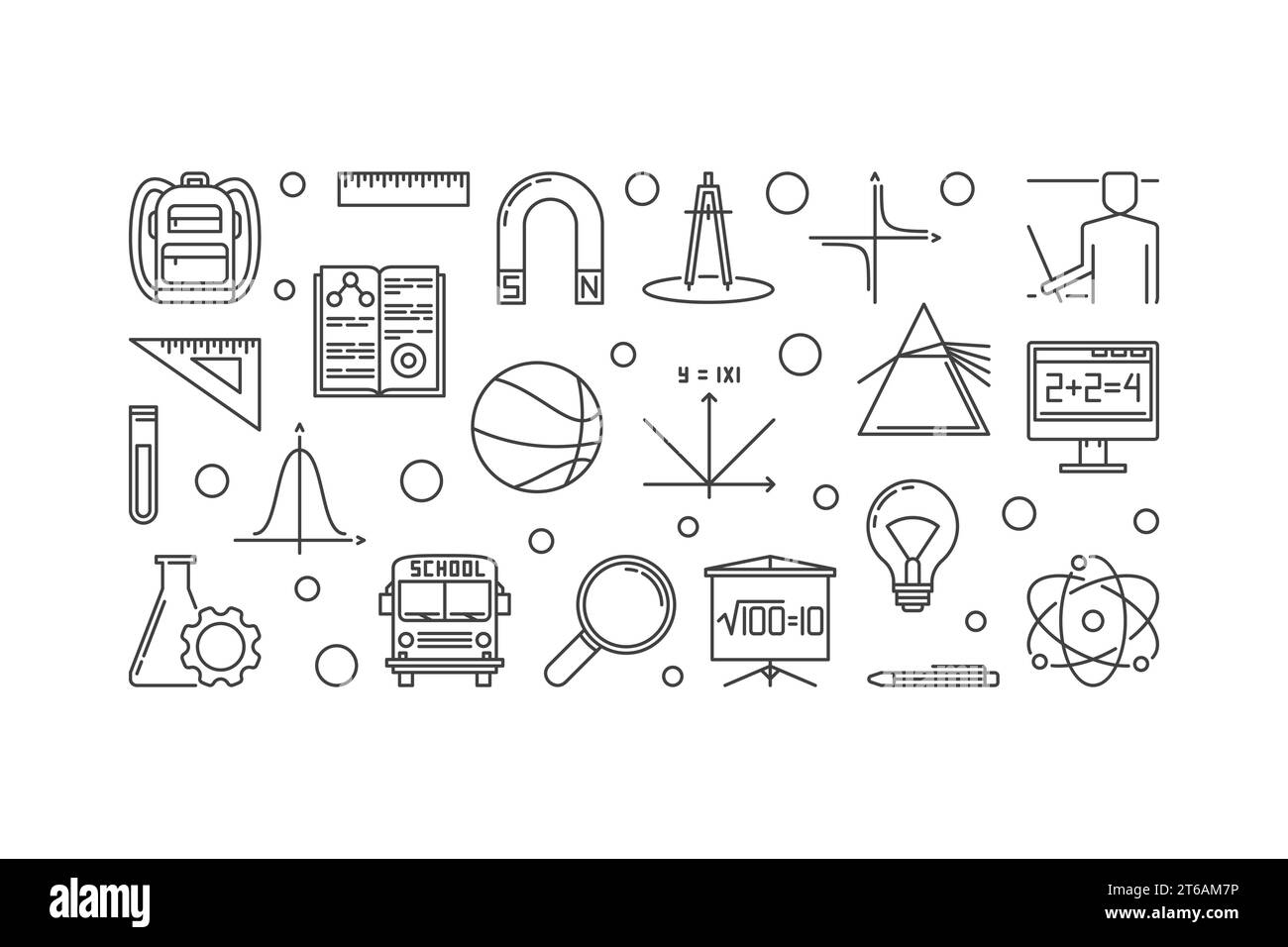 School and Education vector concept minimal linear horizontal banner or ...