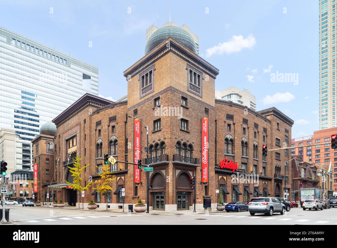 Bally's Casino in Chicago is temporary located within the Medinah Temple Building int the River North neighborhood. Stock Photo