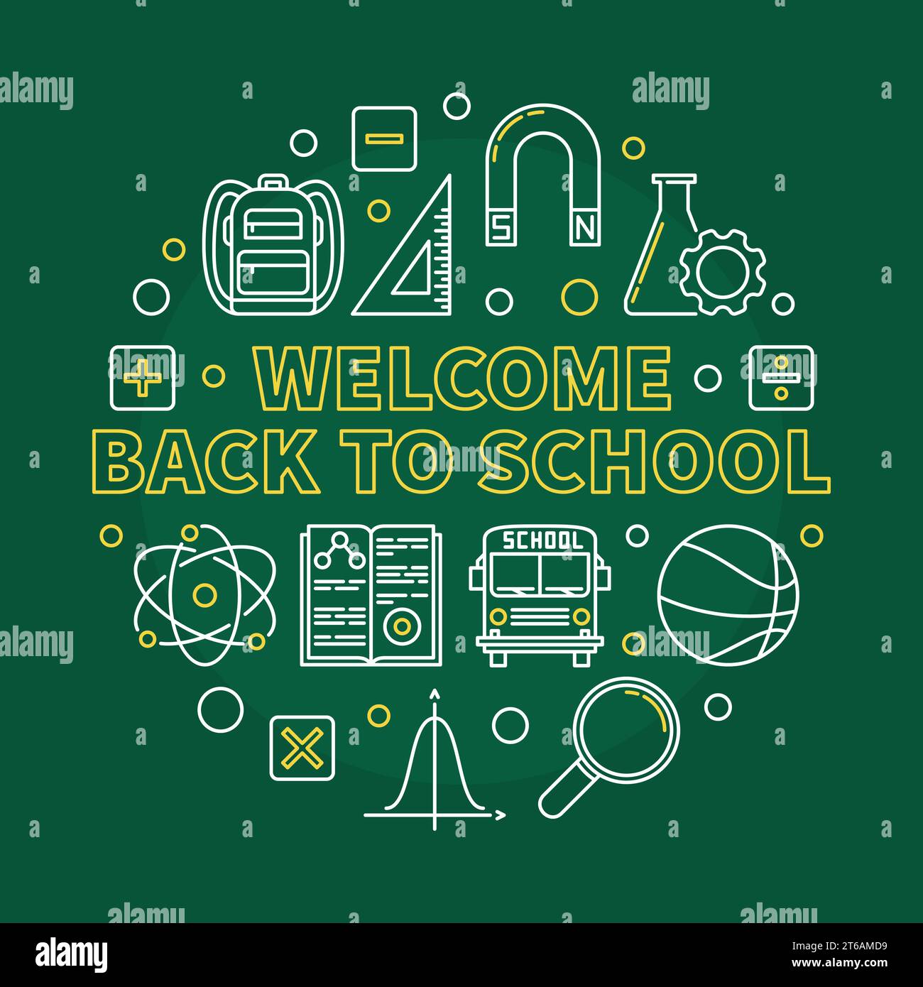 Welcome Back to School vector concept round linear illustration on ...