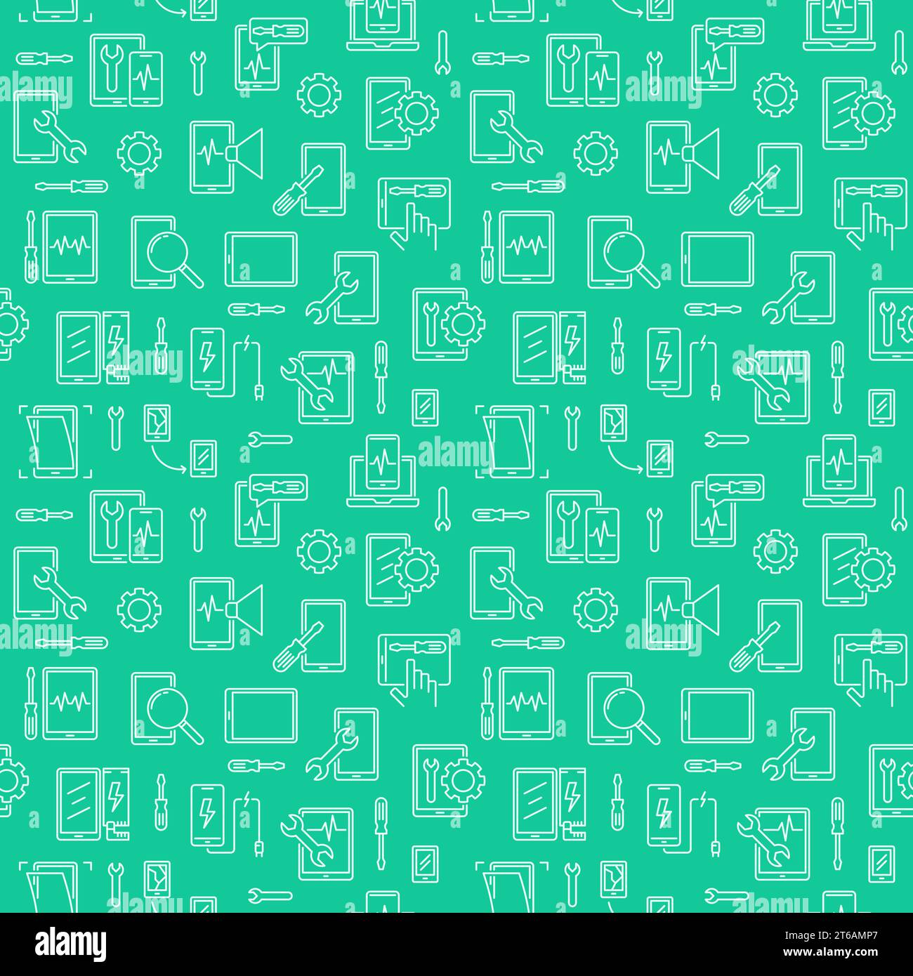 Smartphone Repair vector simple seamless pattern in thin line style Stock Vector