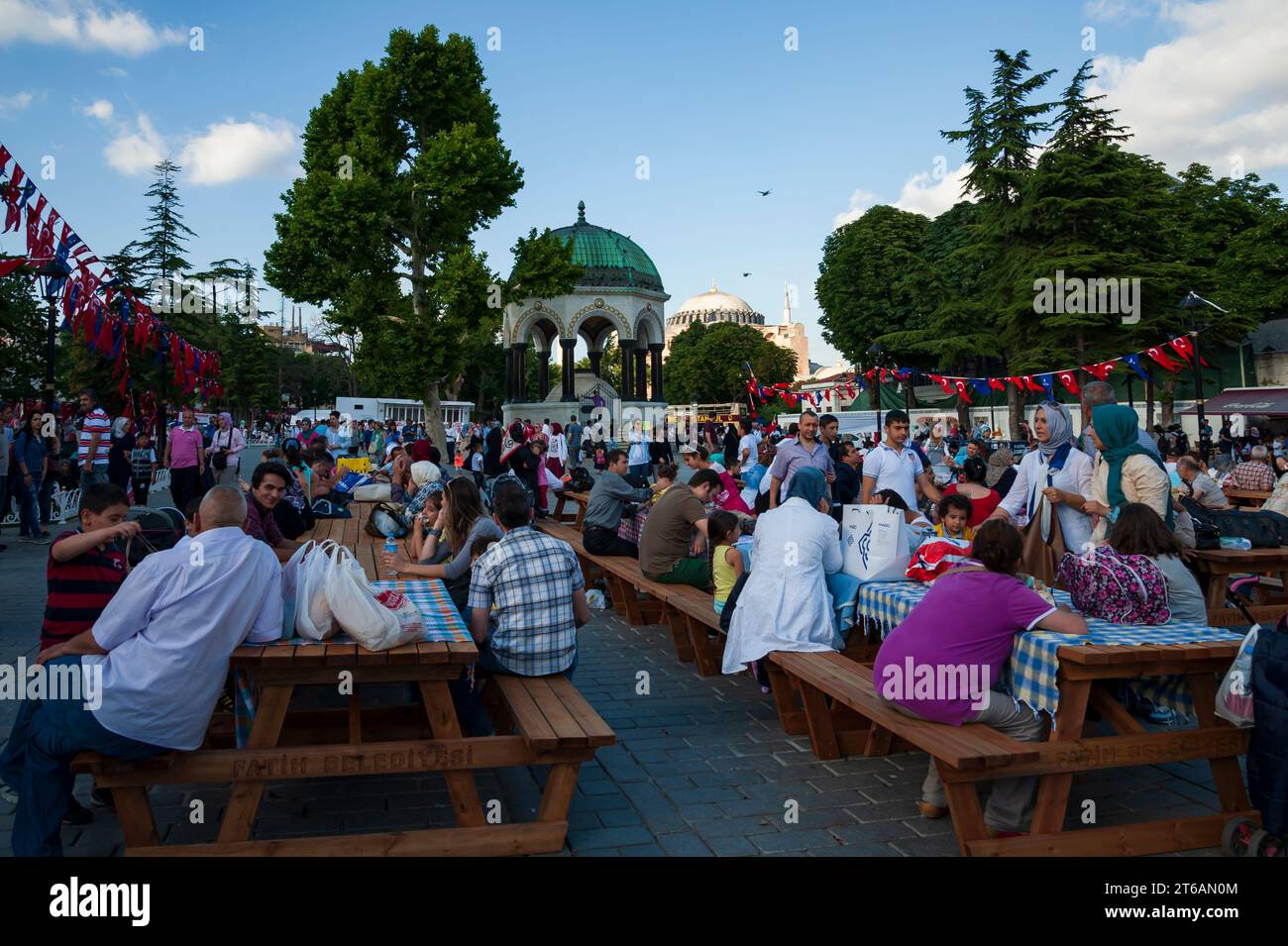 Turkey, Istanbul, Jun 29th, 2014. Muslim waiting for iftar to break the fast in a park Stock Photo