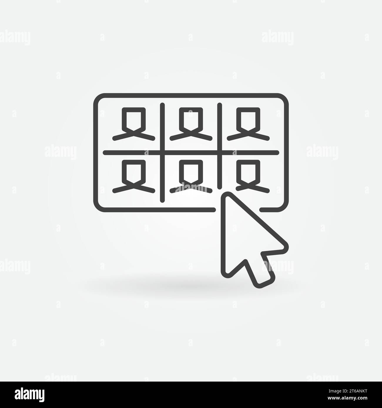 Mouse Click on Video Conference button vector thin line concept icon or design element Stock Vector
