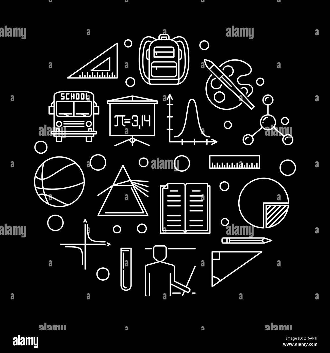 Back to School vector concept round minimal outline illustration on ...