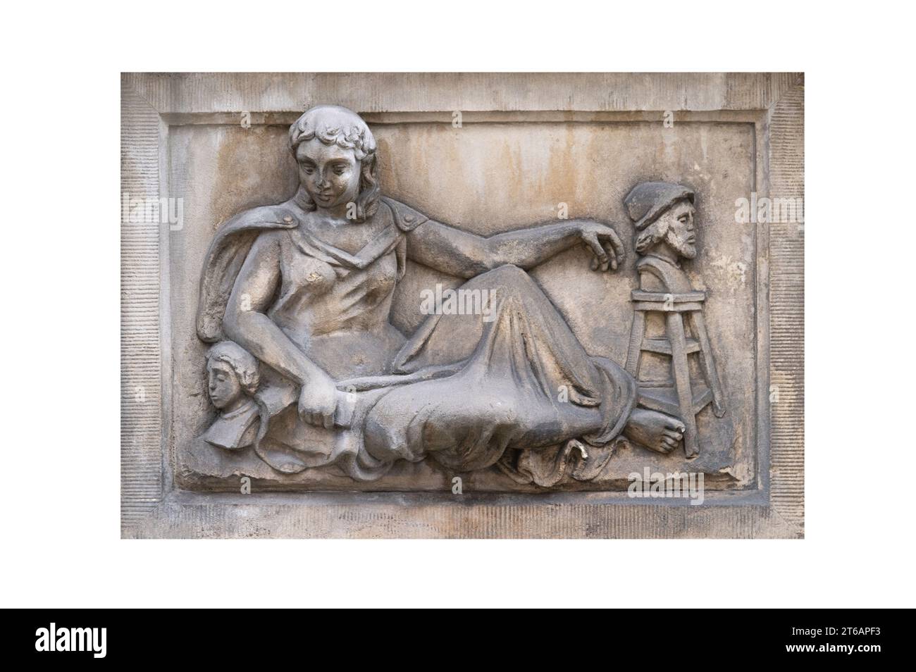 stoop slab with an allegory of prudence isolated on white background Stock Photo