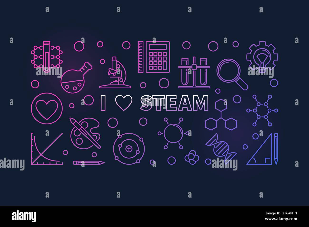 I Love STEAM vector colored concept horizontal outline illustration or ...