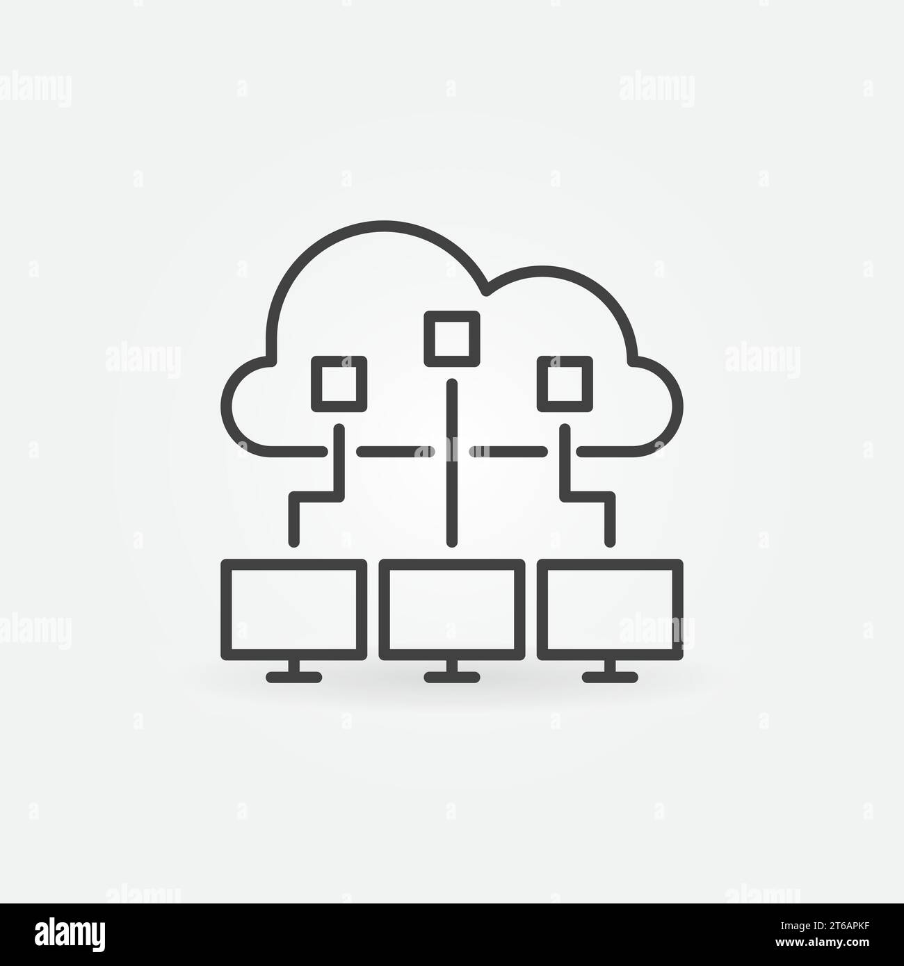 Cloud Computing outline icon. Vector Cloud with three Computers concept line symbol Stock Vector