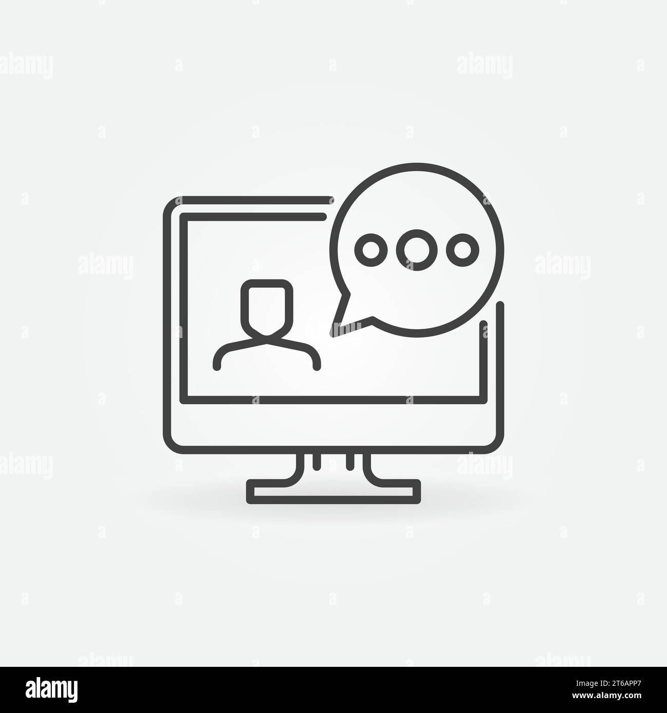Desktop Computer with Speech Bubble line icon. Online Meeting linear vector concept symbol Stock Vector