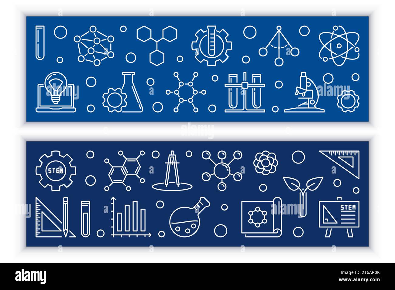 Education and STEM vector concept horizontal banners in thin line style ...
