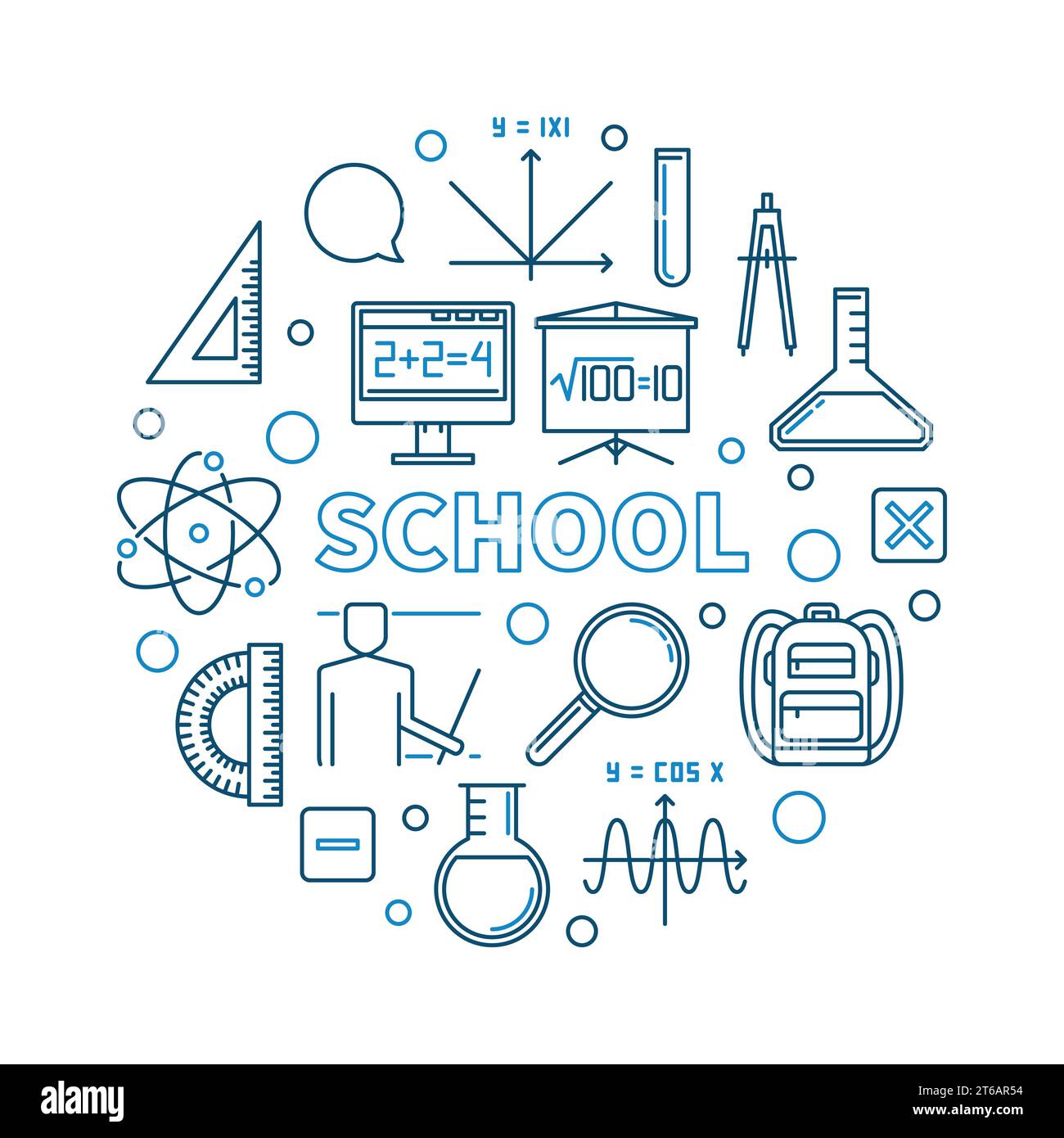 School vector concept round blue modern illustration in thin line style ...