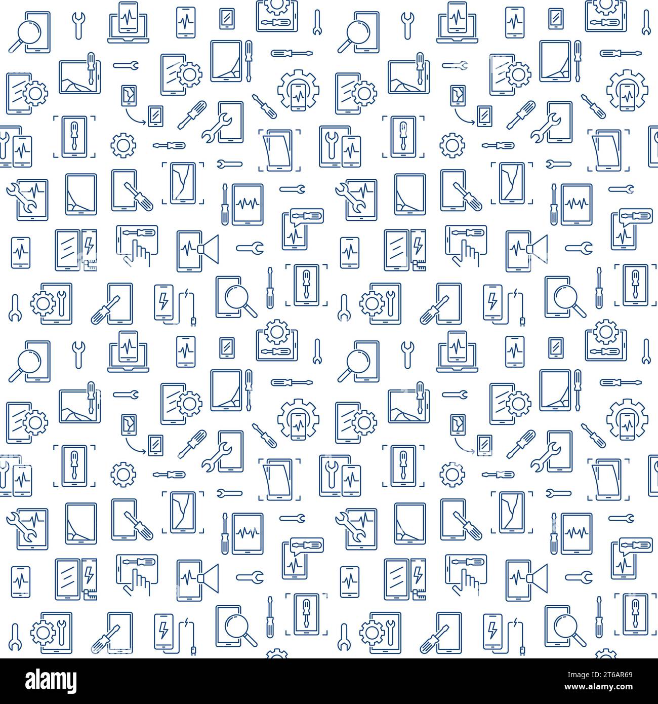 Smartphone Repair Service vector minimal seamless pattern in thin line ...