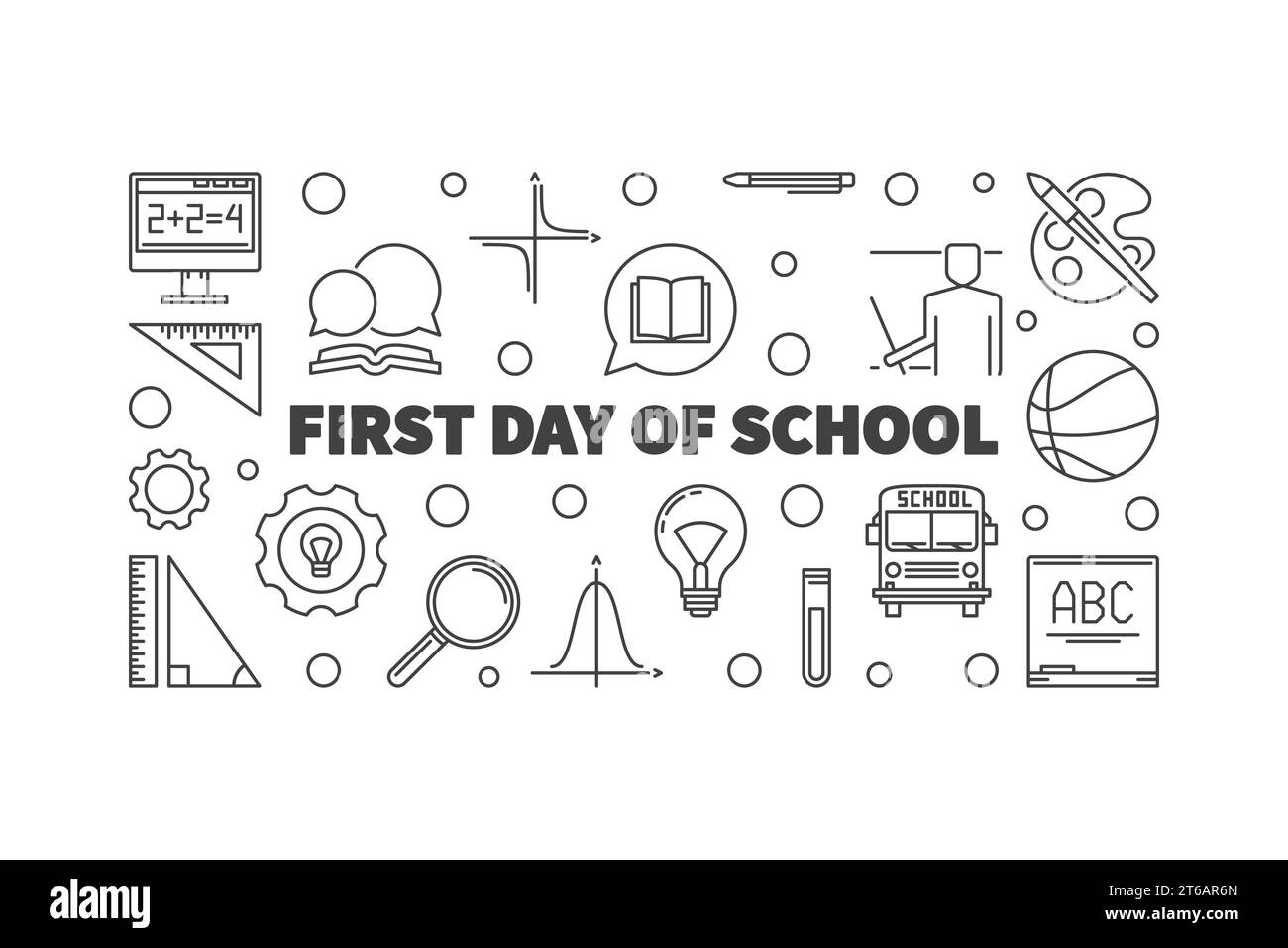 First Day of School vector concept outline horizontal illustration or