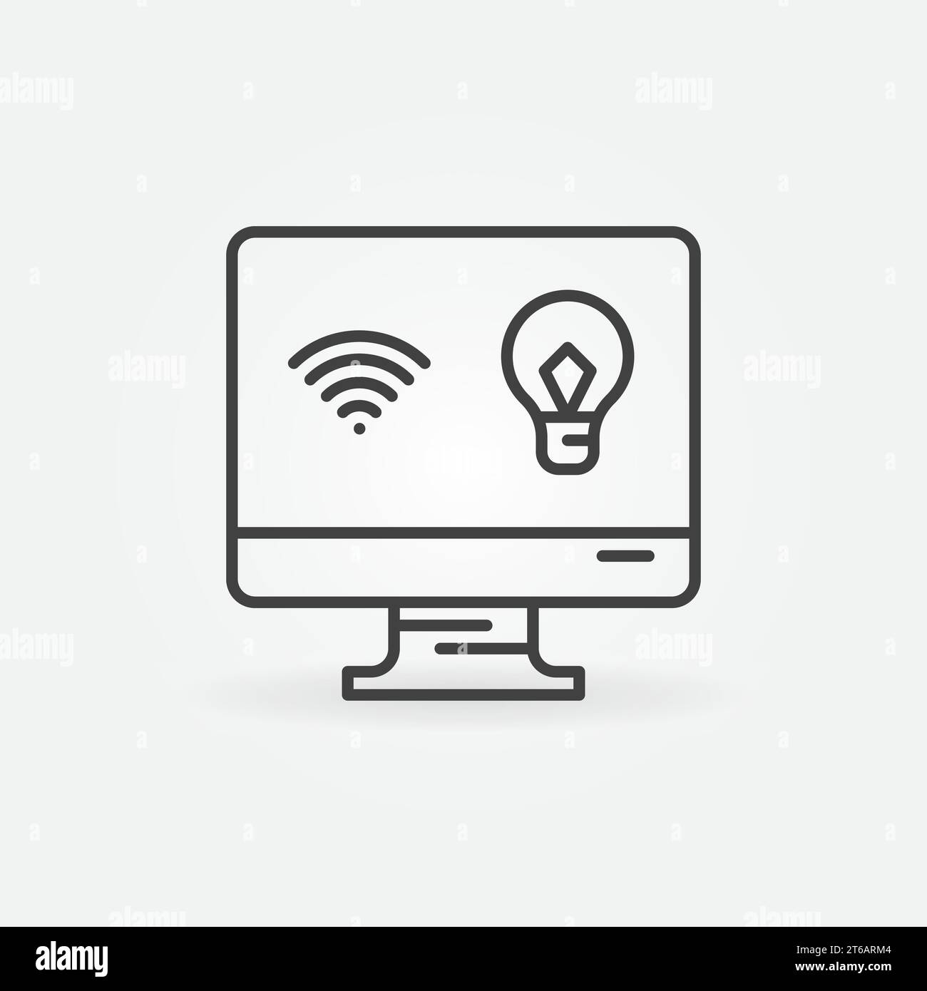 Computer monitor with wi-fi and light bulb signs vector icon in outline ...