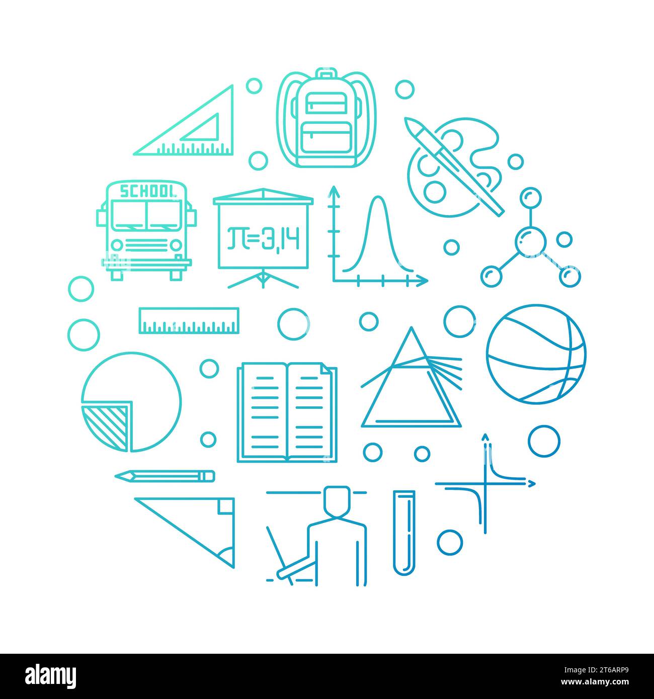 Back to School vector concept round minimal outline illustration on ...