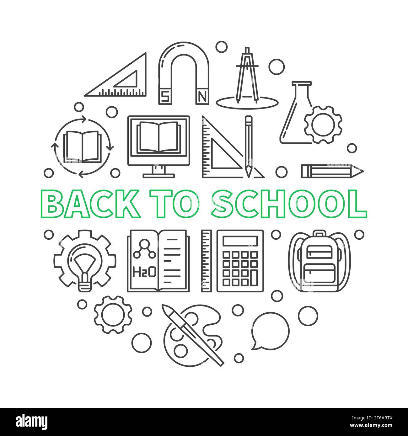 Back to School vector concept round illustration in thin line style ...