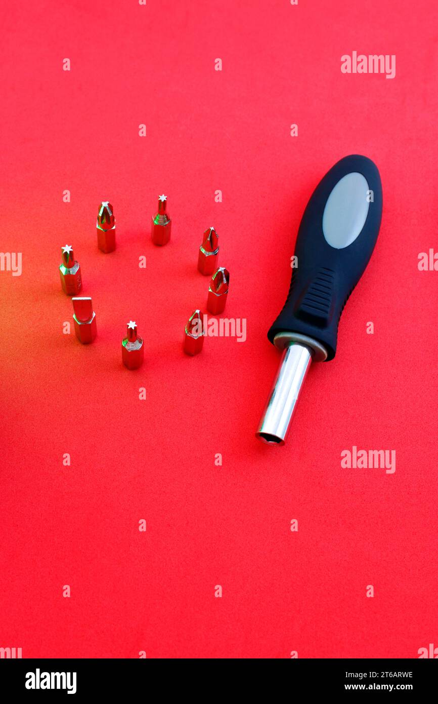 Screwdriver with interchangeable bit set Stock Photo Alamy