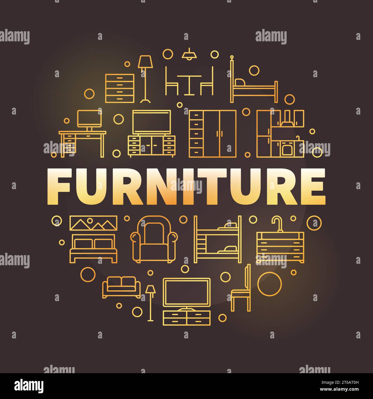 Furniture and Interior vector round concept thin line golden ...