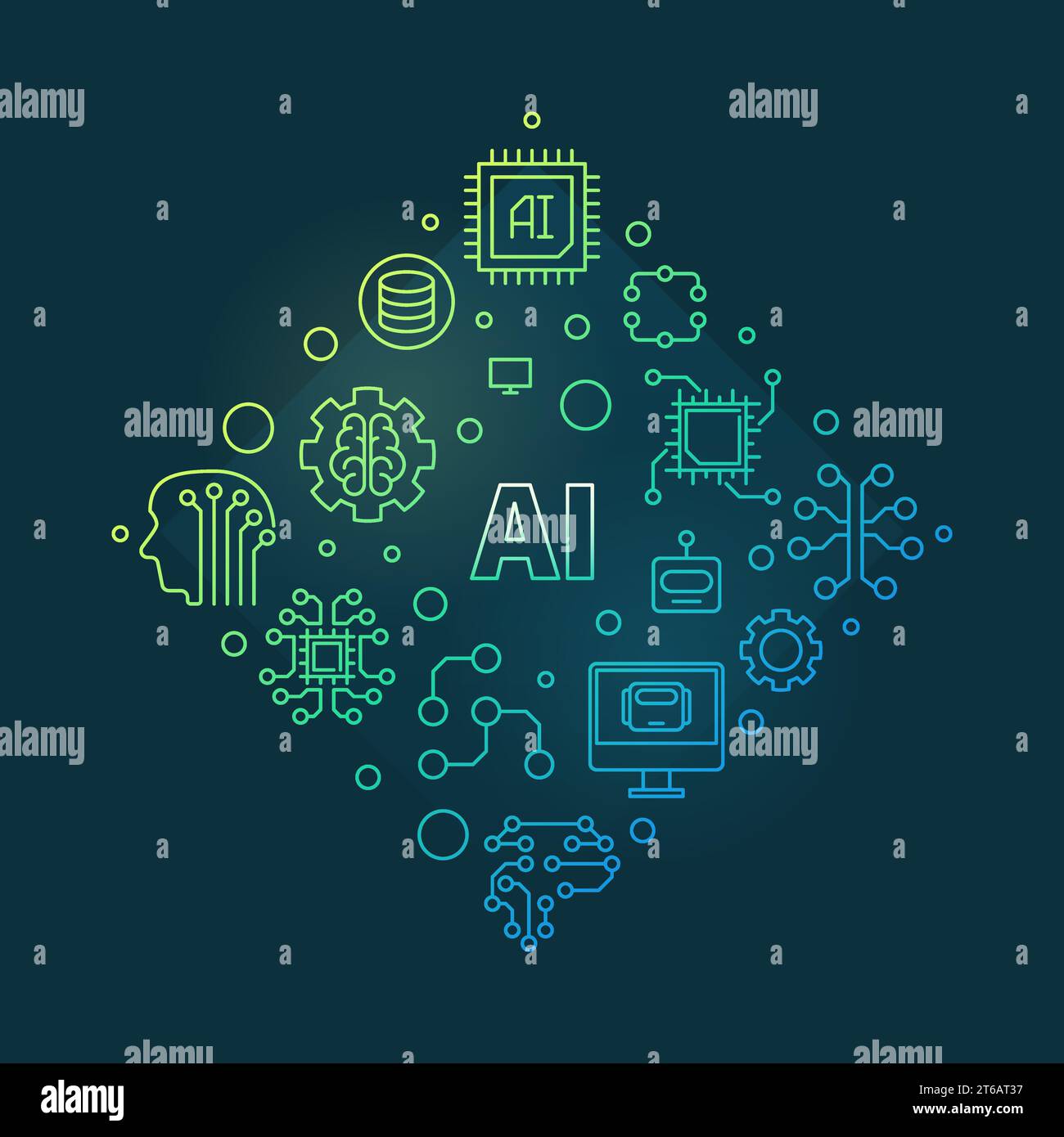 AI or Artificial Intelligence vector concept colorful linear ...
